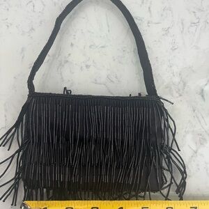 Elegant 5.5” Black Fringe Small Evening Bag